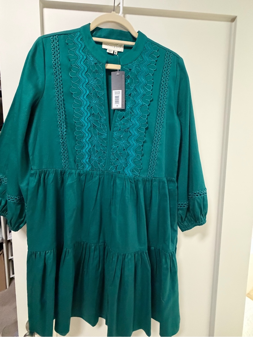 Sachin + Babi Teal Embroidered Tiered Midi Dress